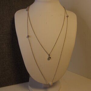 Necklace Dainty Layered Look Silver Tone Double Strand